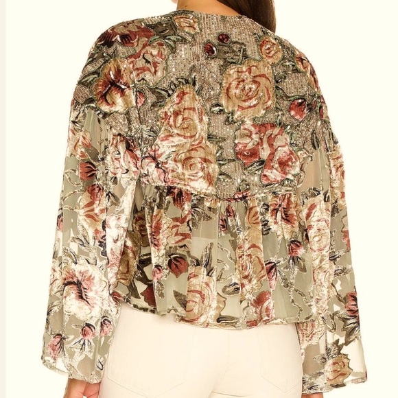 Free People Elsa Crushed Velvet Floral Sequin-Embellished L Tie-Front Green Pink - Picture 9 of 9